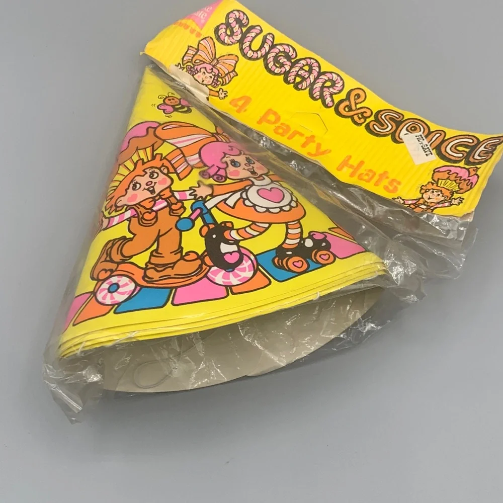 Vintage 1981 Sugar & Spice 4 Party Hats McCormick & Co. Paper Cone Hats NOS